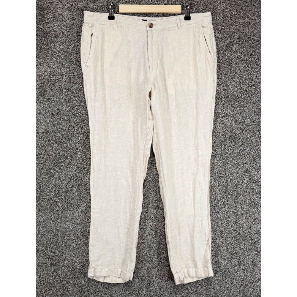 Club Room Luxury Linen Pants Mens 34/30 Beige Chino Travel Beach Vacation Resort